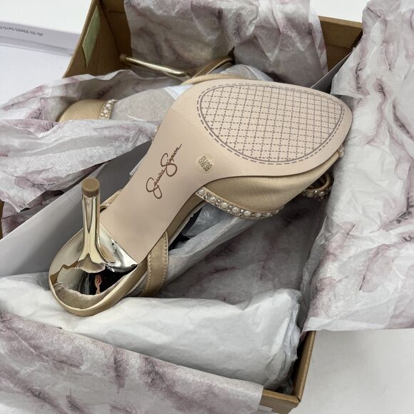 Jessica Simpson Nolira Sandals Womens 8M Champagne Rhinestone Bow Stiletto Heel - Picture 8 of 12